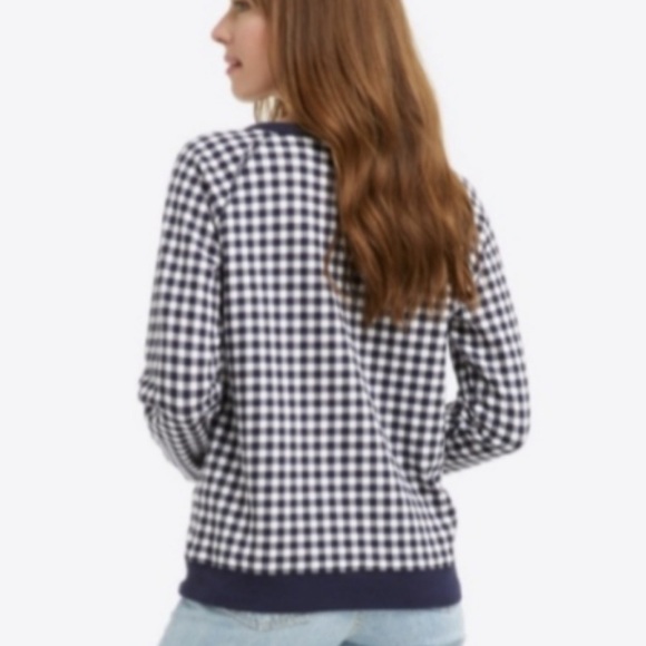 Draper James Natalie Sweatshirt in Navy Blue and White Gingham. Size Large. - Picture 2 of 14